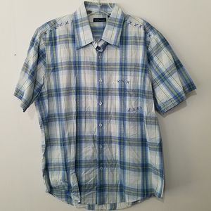 7 Diamond Blue/White/Green Plaid Button Down Shirt